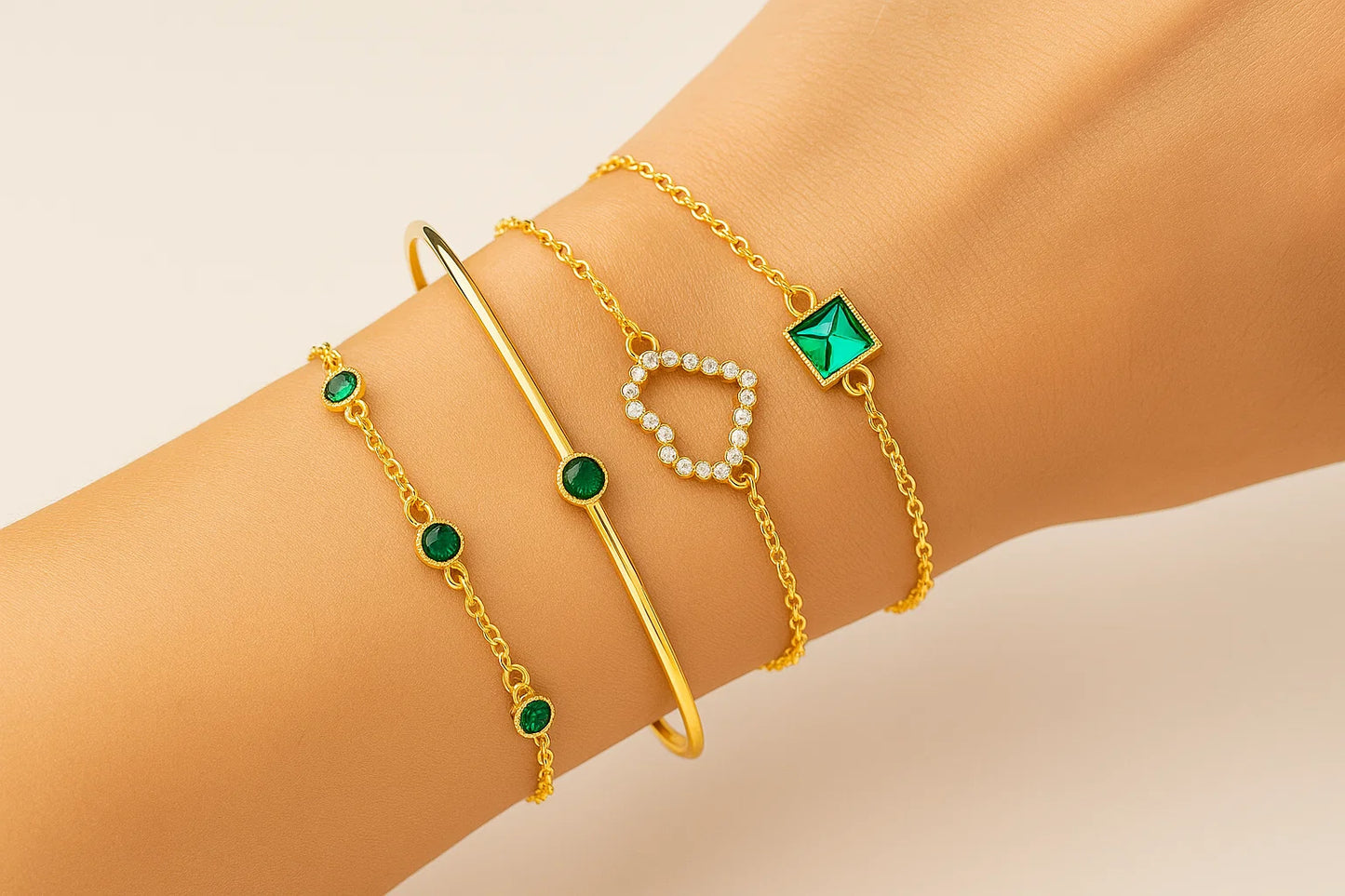 Verdelia Trio – Emerald Accent Bracelet Set