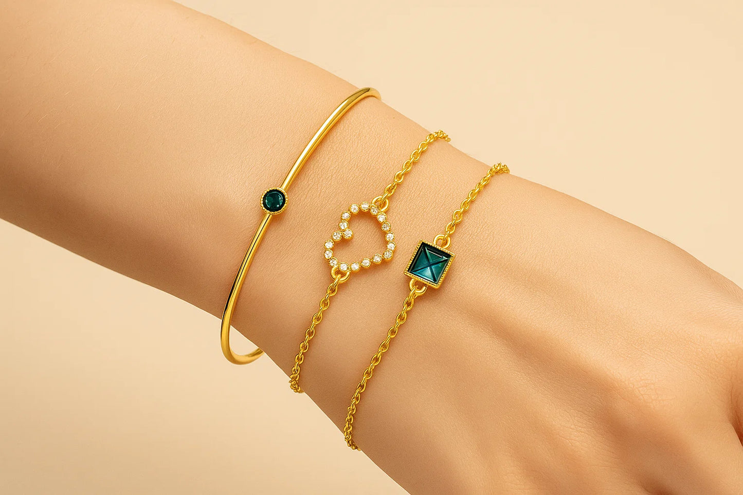 Verdelia Trio – Emerald Accent Bracelet Set